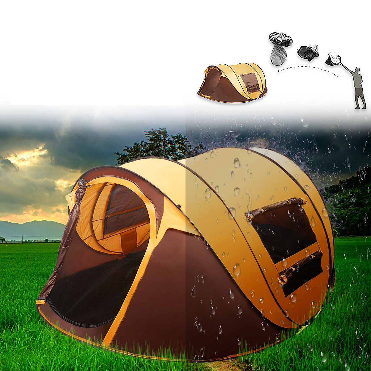 Automatikus kemping sátor 5-8 fő részére, vízálló és UV-védelemmel, napernyő a szabadban történő utazáshoz és a tengerparton.