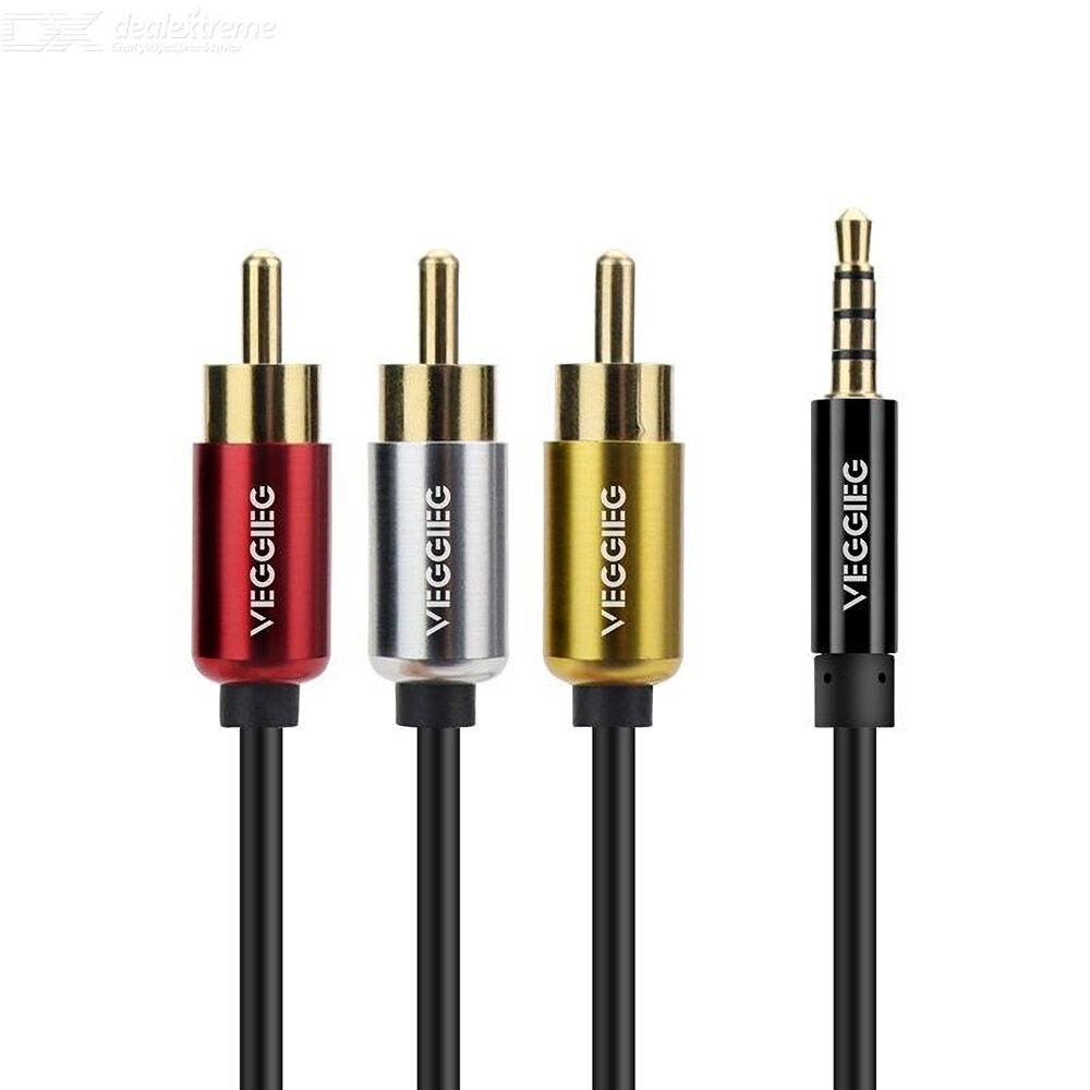 

VEGGIEG AR3 3.5mm Jack to 3RCA Audio Cable Jack 3.5mm to AV Converter Cable Metal Shell Splitter for Stereo VCD DVD Comp