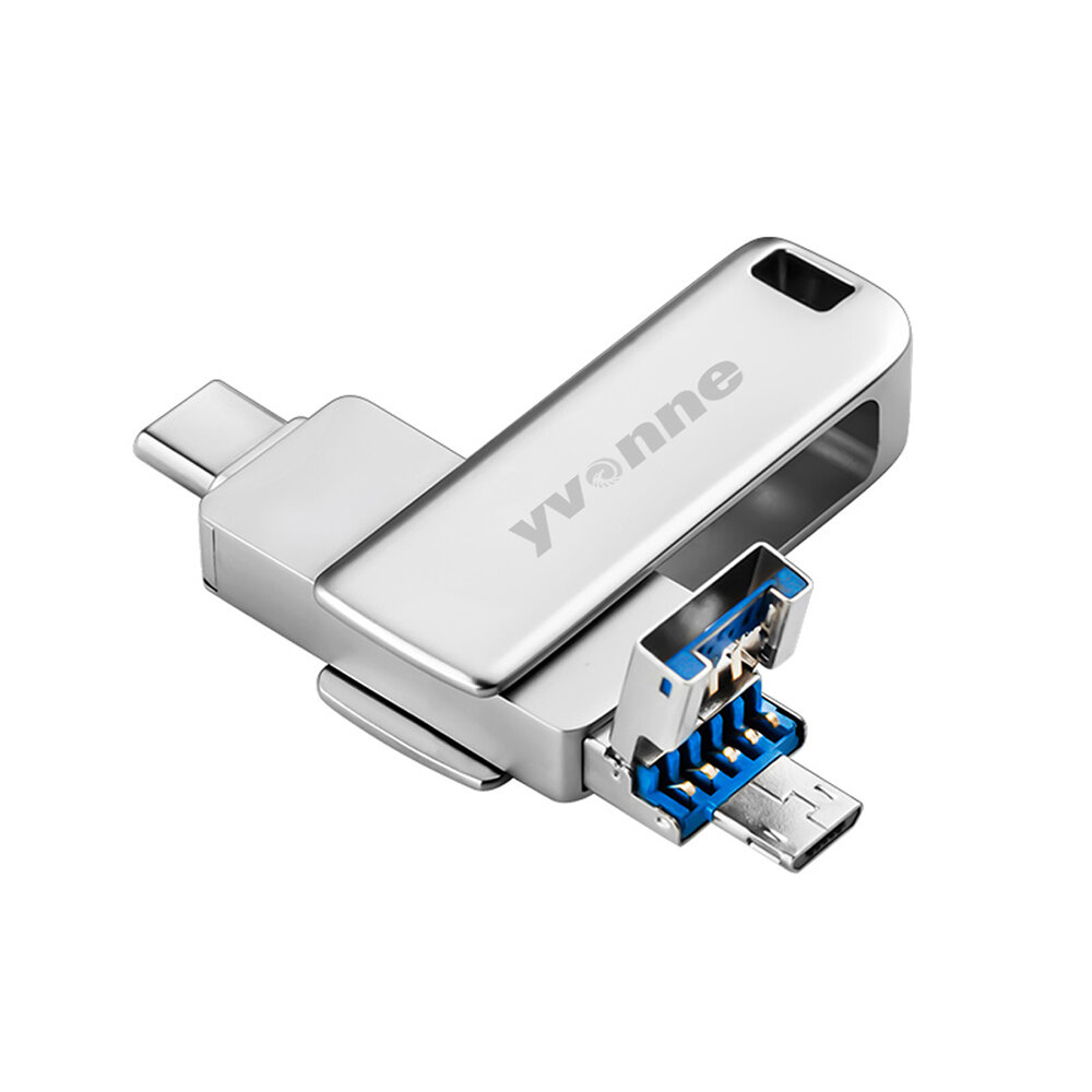 Yvnne 3 in 1 256G USBFlashドライブUSB3.0Type CMicroUSBペンドライブ32G64G128Gサムドライブメモリディスク360°回転Uディスク