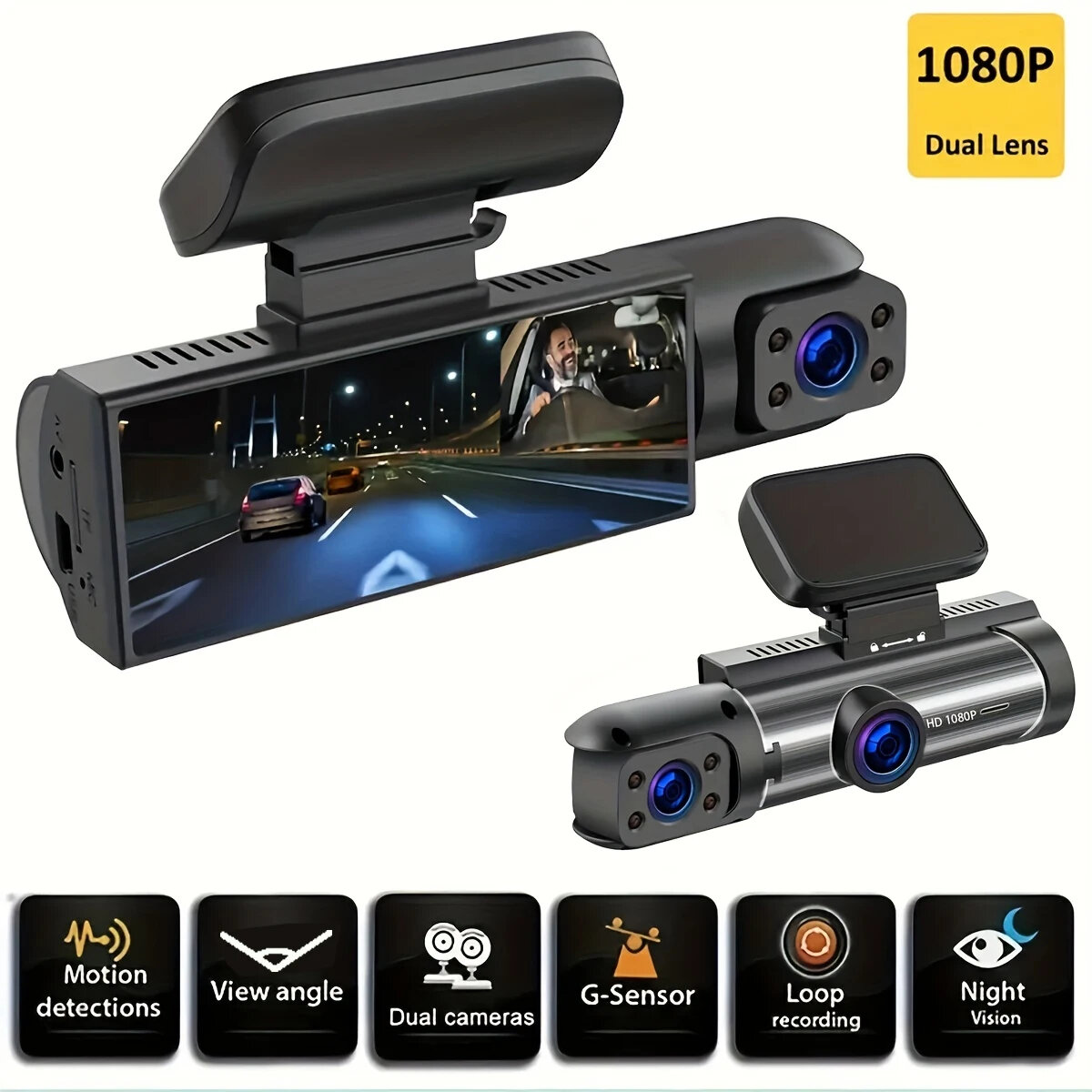 

1080P Car Dual Lens Dash Cam Front And Inside Camera with IR Night Vision Loop Recording Wide Angle Car DVR Camera M8