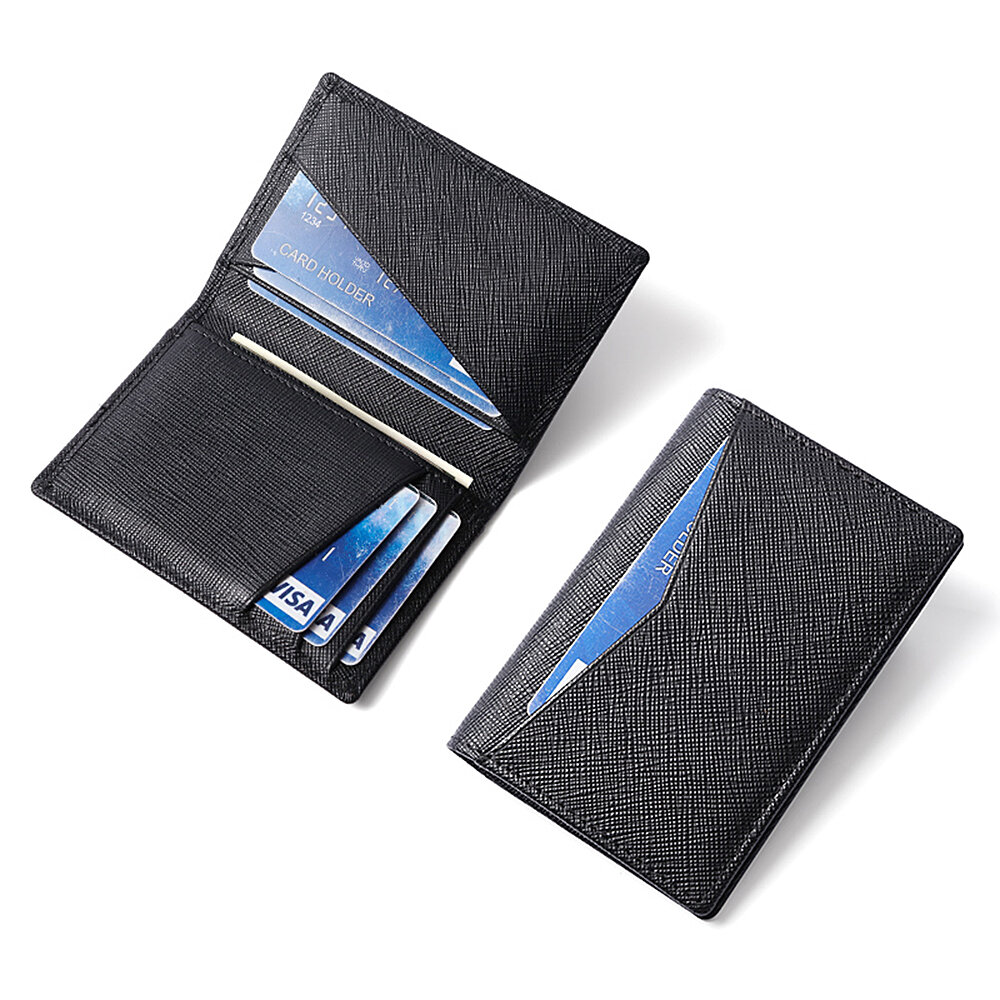 Mini Card Holder Saffiano Genuine Leather Business Card Book Slim Bifold Wallet RFID Blocking Credit Card Slot for Offic