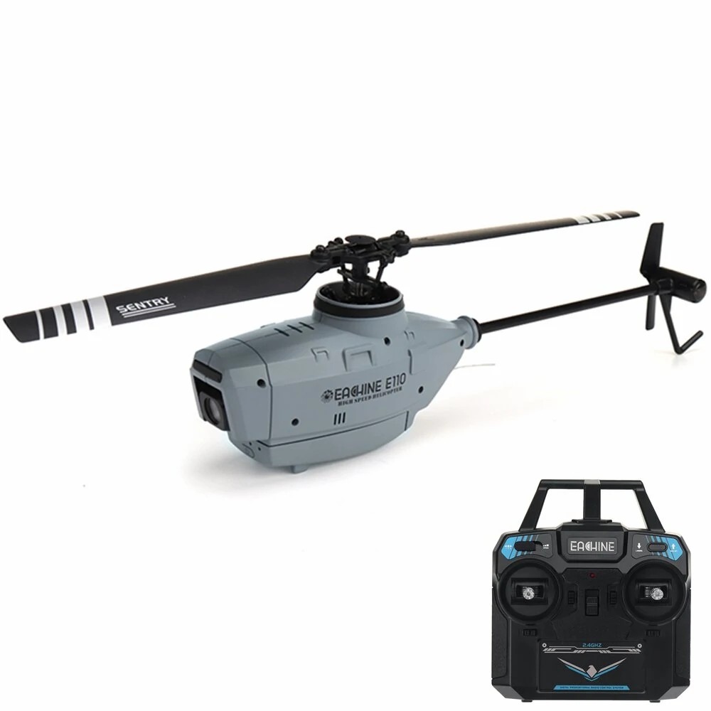 Eachine E110 2.4G 4CH 6-Axis Gyro 720P Camera Optical Flow Localization Flybarless Scale RC Helicopter RTF - Mode 2 (Left Hand Throttle) with 2 Batteries