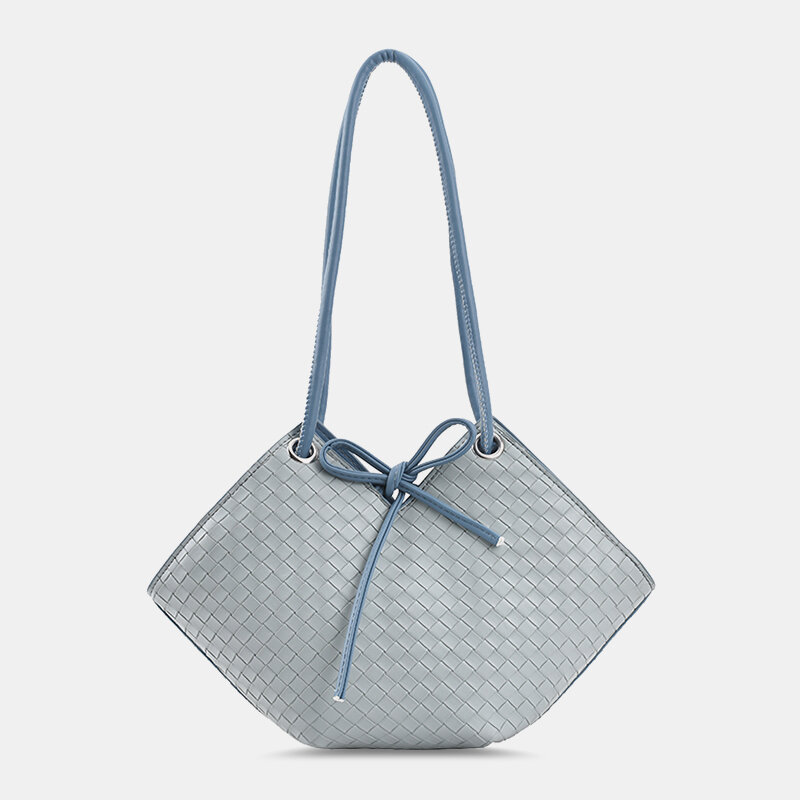 Women All-Match Tote Large Capacity Weave Pattern String Decor Shoulder Bag Handbag