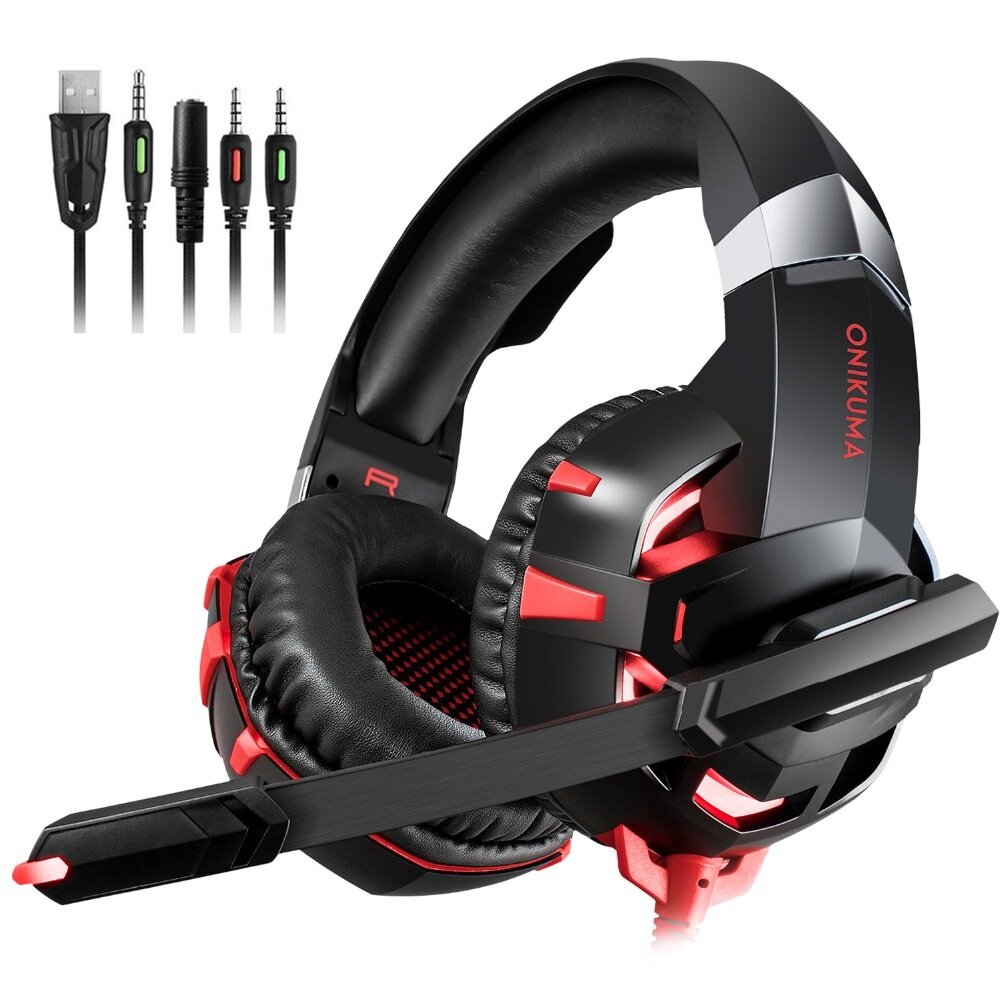 ONIKUMA K2A Gaming Headset LED Lights Noise Canceling Mic Wired Stereo Gaming Headphones Headset for
