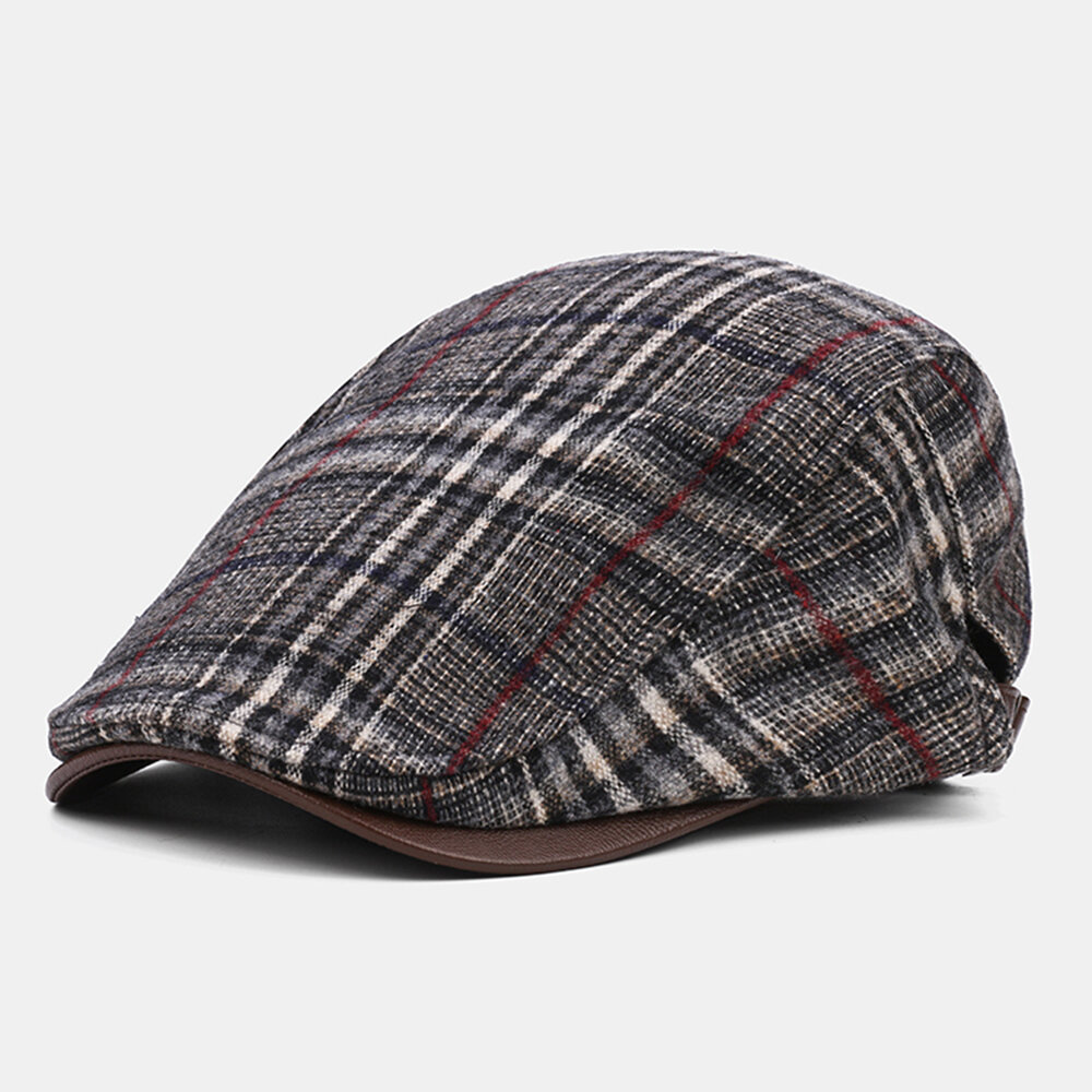 Collrown Heren Classic Casual Outdoor Plaid Streeppatroon Patchwork Baret Hat Forward Hat