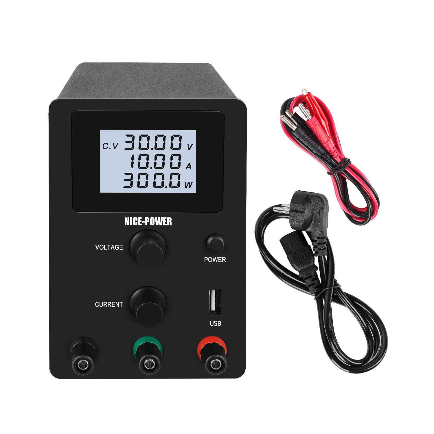 NICE-POWER R-SPS-D 3010D Power Supply 0-30V 0-10A Four-Digit Display USB 5V2A LCD Screen Low Ripple Compact Design
