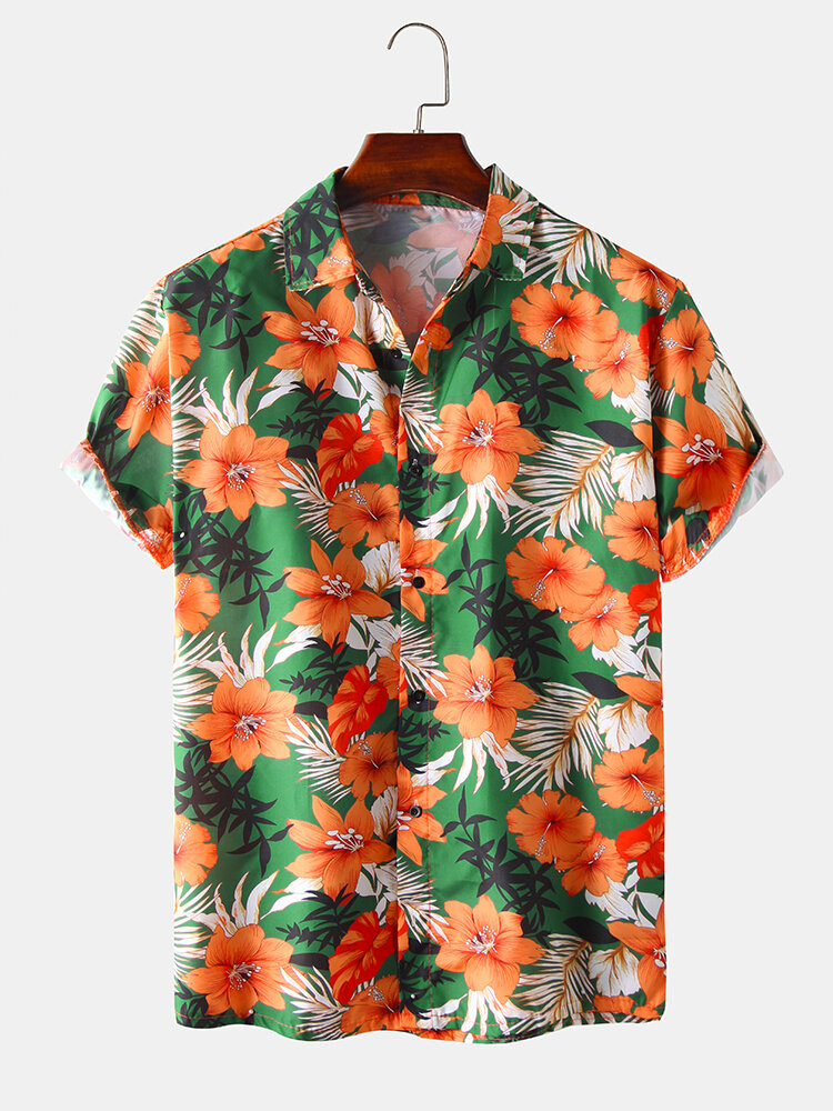 Hawaii casual stijl bloemenprint reverskraag katoenen shirts met korte mouwen