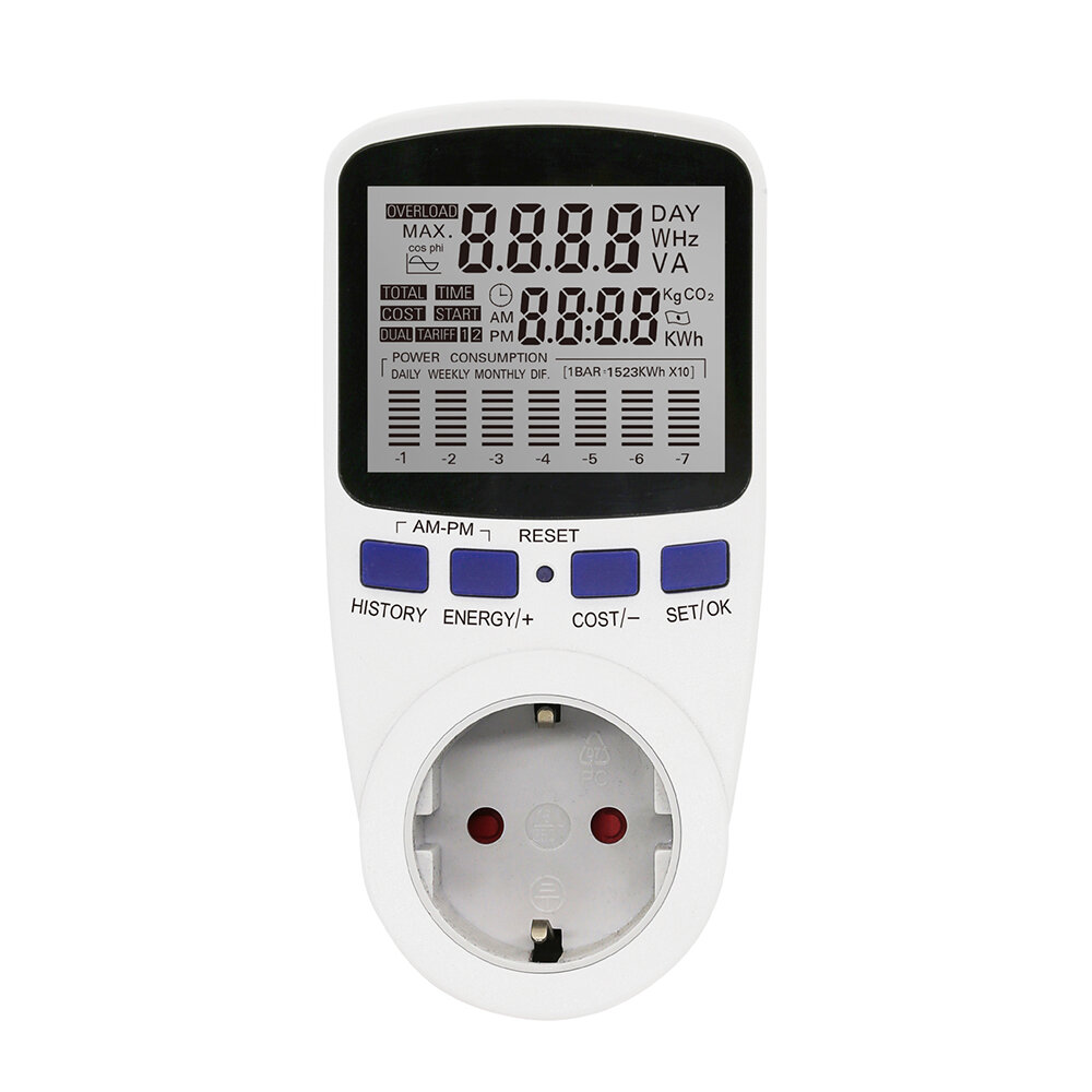 

Digital LCD Power Meter Socket EU Plug 230V AC Electronic Voltage Wattmeter Measuring Outlet Power Analyzer