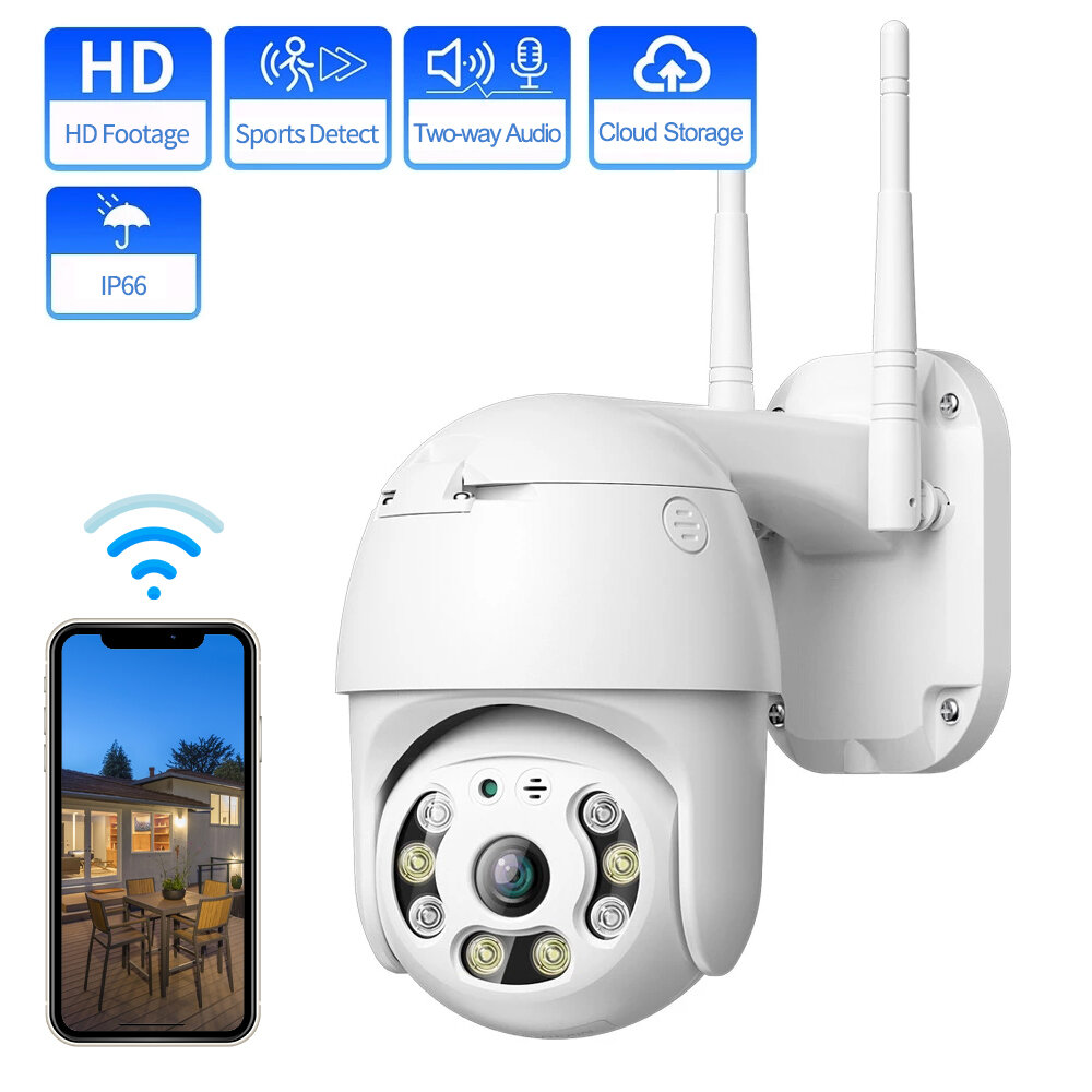 

A12 1080P HD WiFi IP Camera Outdoor Wireless PTZ Cam Night Vision AI Human Detection 2-way Audio 8X Digital Zoom IP66 Wa
