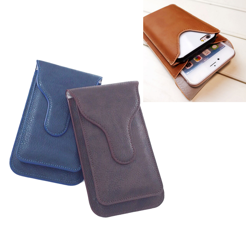 Bärbar lädermidja väska med dubbla fickor på 6,0 "+ 5,5", universell mobiltelefonkortöverdrag, utomhusöverdrag för förvaring av stötar;
