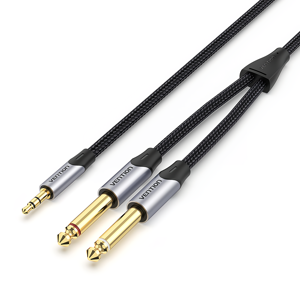 Vention BAR 3.5mm naar Dual 6.5mm Audio Kabel 26AWG TRS 3.5mm Male naar TS 6.5mm Male AUX Kabel Verg