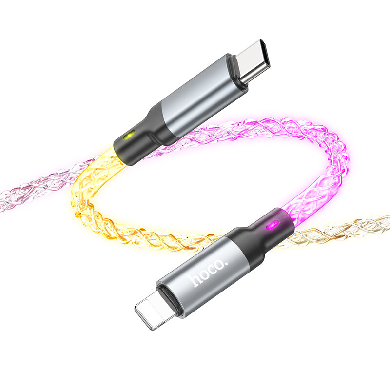 

HOCO U112 20W 3A Type-C to iP Cable Soft Colorful Led Lights Shine Fast Charging Data Cable Data Transmission Thickened