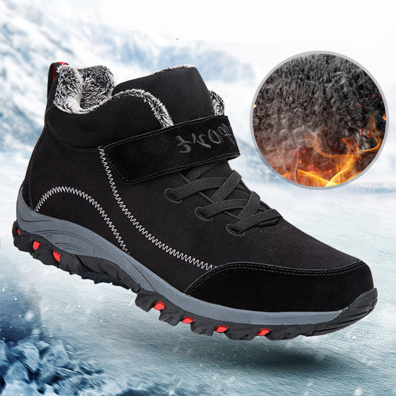 TENGOO Waterproof Winter Men Boots Suede Warm Snow Women Boots Men Work Casual Shoes High Top High-t