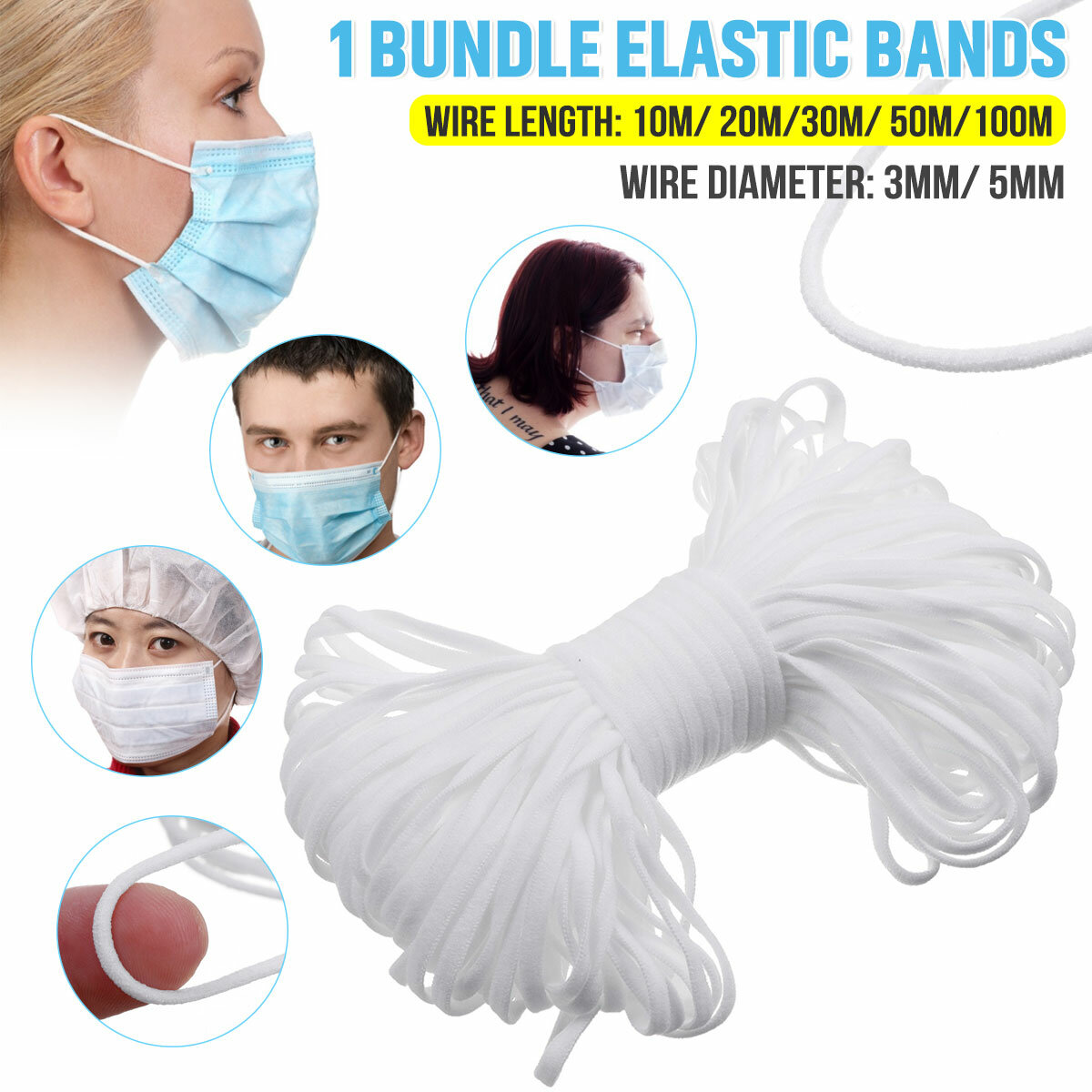 

3mm/5mm Elastic Bands Elastic Rope for Masks Garment Elastic Tape DIY Sewing Use