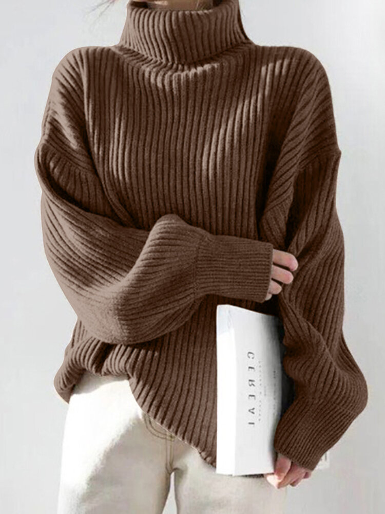 Women Solid Casual Puff Sleeve Veins Homely Thick Sweaters