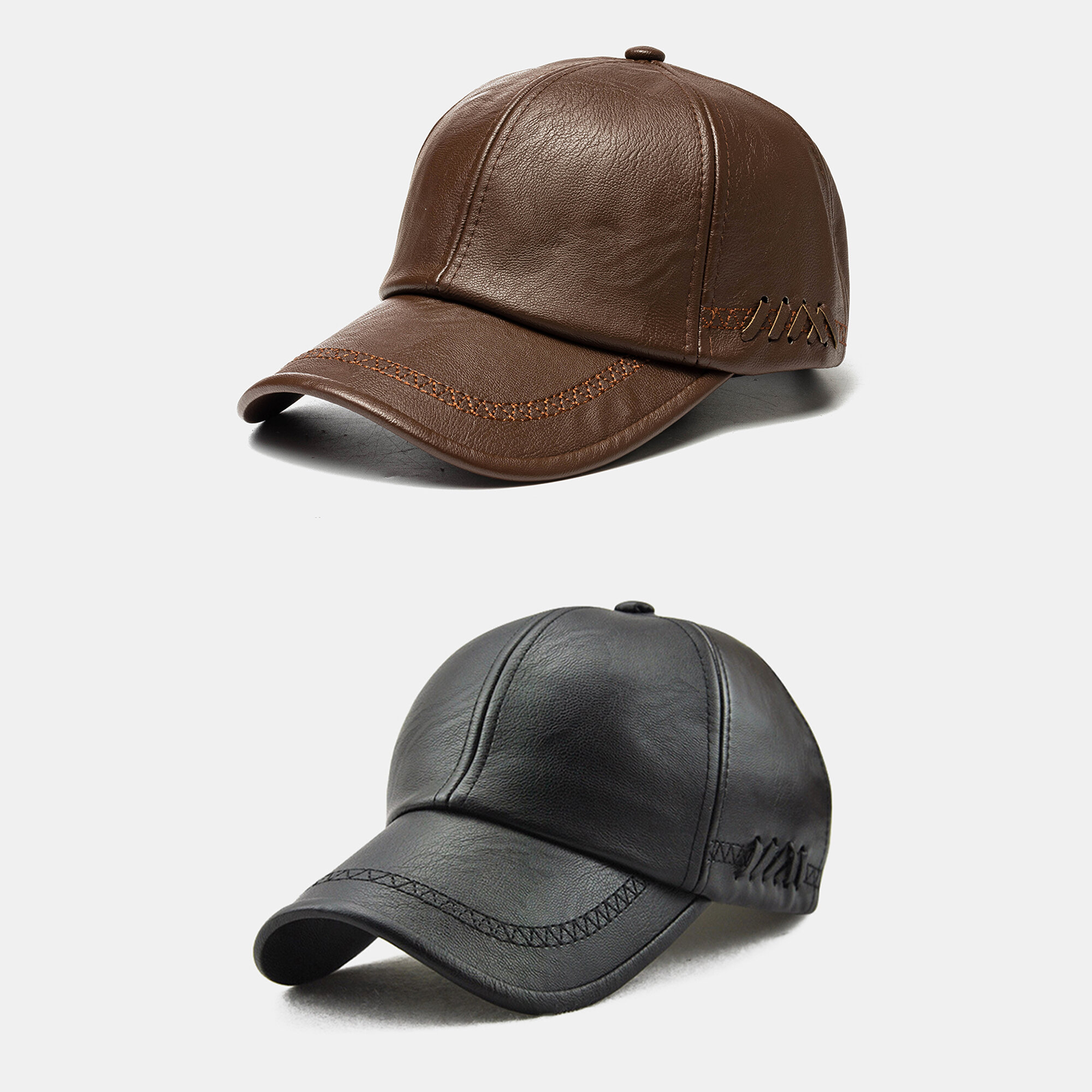 2PCS Collrown Men PU Leather Vintage Casual Personality Soolid Color Baseball Cap With Woven Pattern