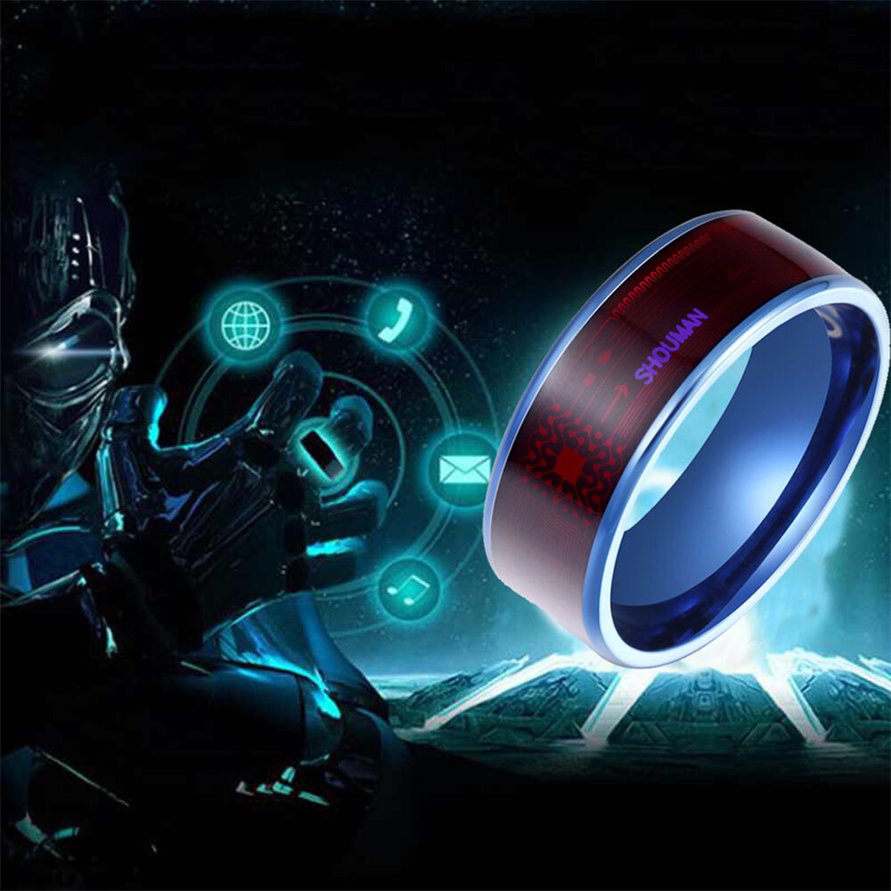1 Pcs NFC Function Send Message Quick Starts Application Smart Ring Geometric Pattern Stainless Stee