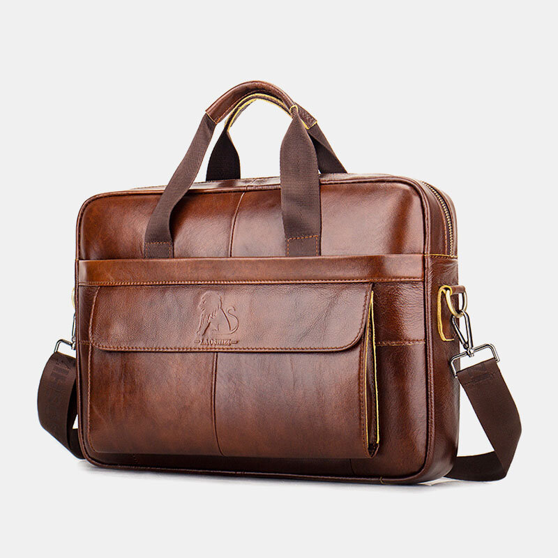 Men Genuine Leather Retro Business Multi-function 13 Inch Laptop Bag Handbag Briefcase Crossbody Bag