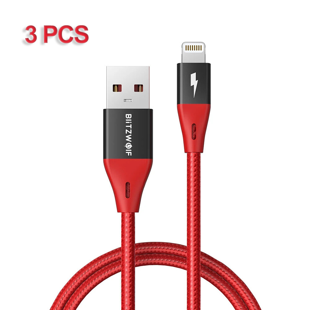 

[3PCS Red]BlitzWolf BW-MF9 Pro 2.4A for Lightning to USB Cable With MFi Certified 0.9m/3ft For iPhone Charger Cable Data