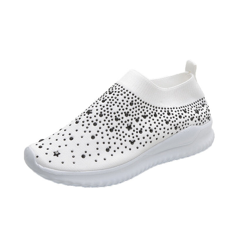 ames Crystal Mesh Sneakers Glitter Casual Slip On Loafers Outdoor Vrije tijd Hardloopschoenen.
