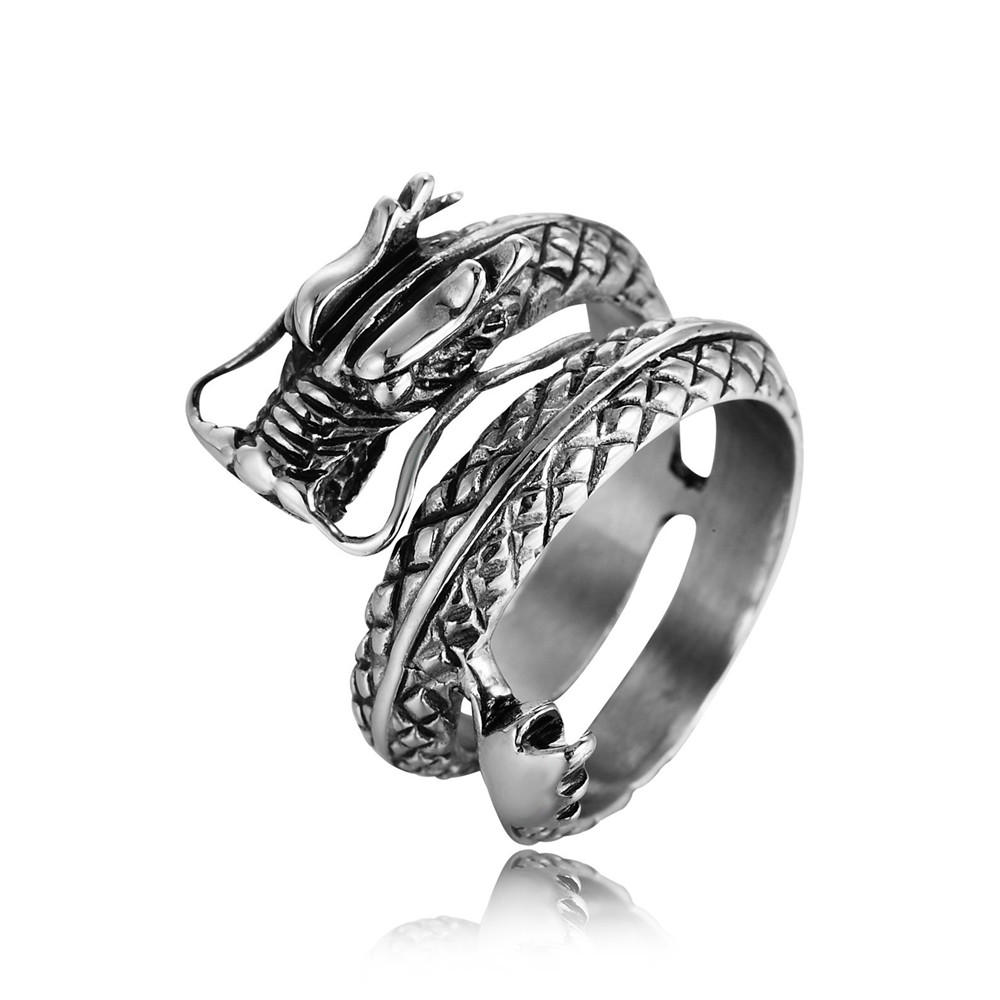 REZEX Vintage Chinese Dragon Men's Stainless Steel Ring