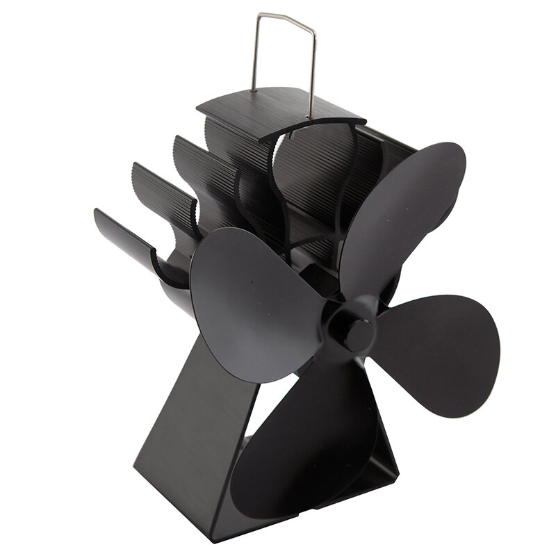 

4 Blade Eco-friendly Black Stove Fan Low Noise Home Fireplace Fan Efficient Heat Distribution