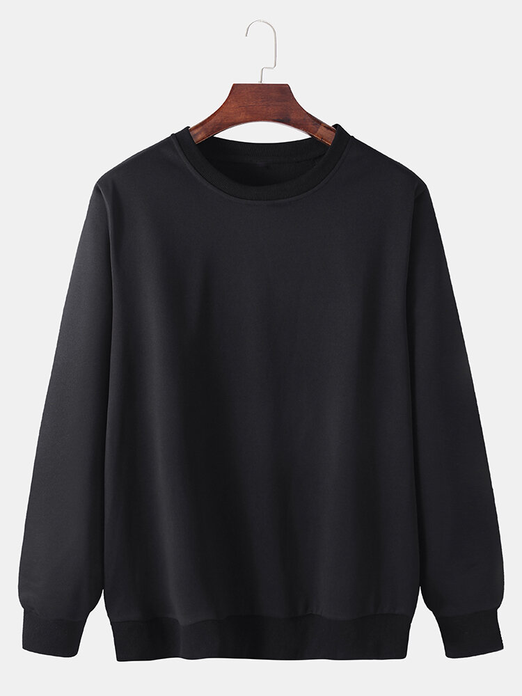 Heren katoenen eenvoudige zwarte pullover sweatshirts met lange mouwen
