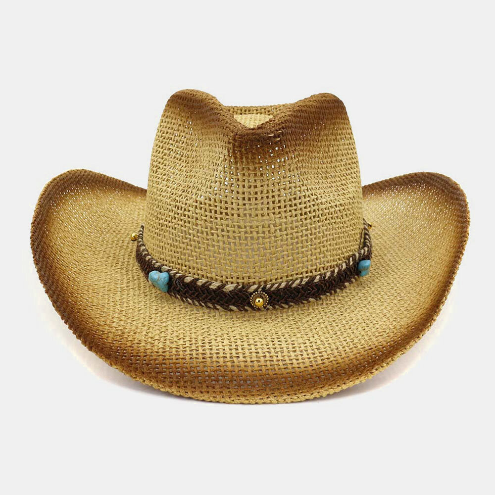 Unisex Sunscreen Beach Travel Sun Hat Western Cowboy Style Spray Painting Wide Brim Straw Hat