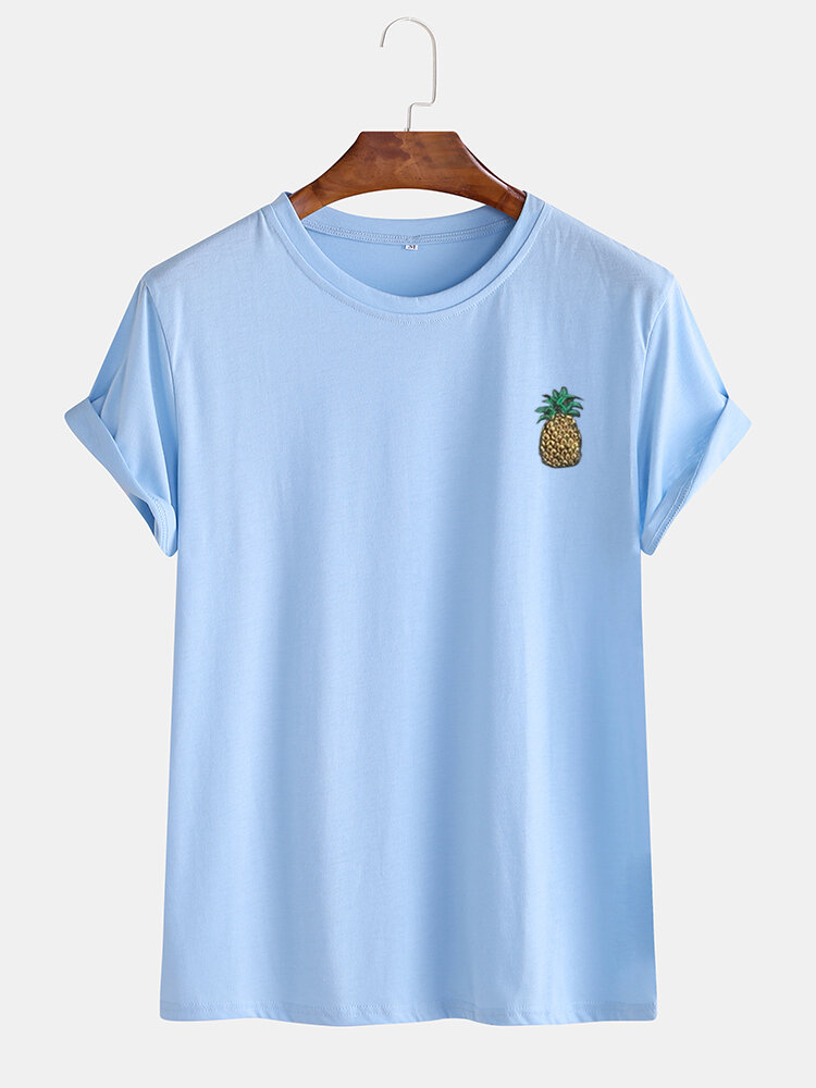 Mens Cartoon Pineapple Printed Sinple Home Casual Loose Short Sleeve T-Shirts