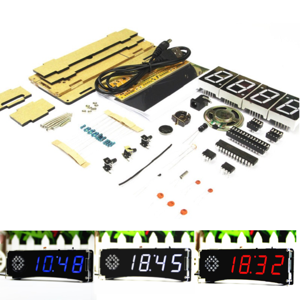 WangDaTao YD-030 English Voice Control LED Digital Electronic DIY Clock Production Kit with Shell