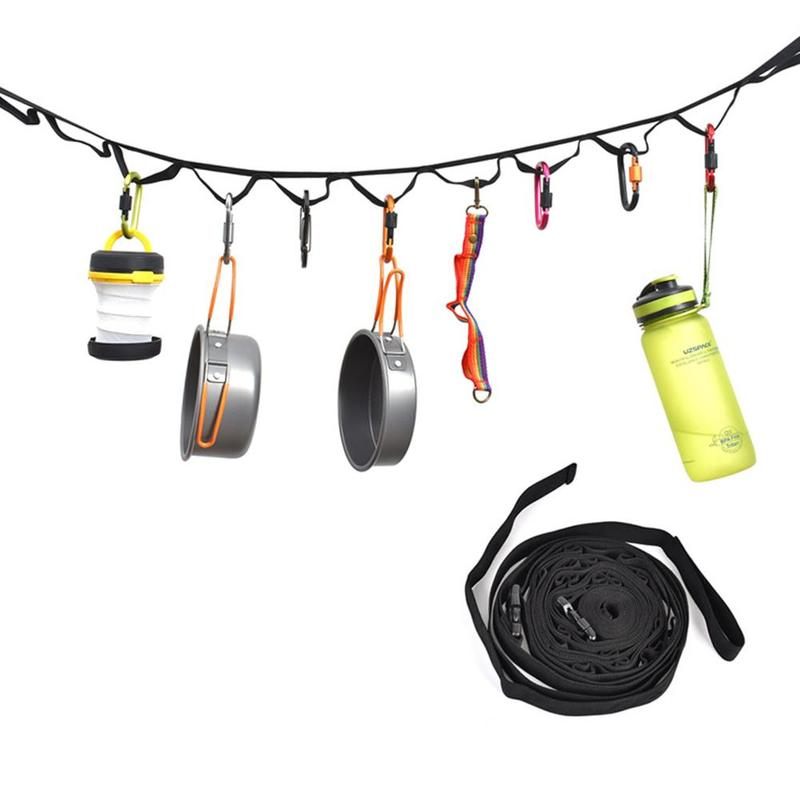 Cordão de armazenamento para camping ao ar livre, cordas para pendurar roupas em camping ao ar livre, acessórios para tendas de camping