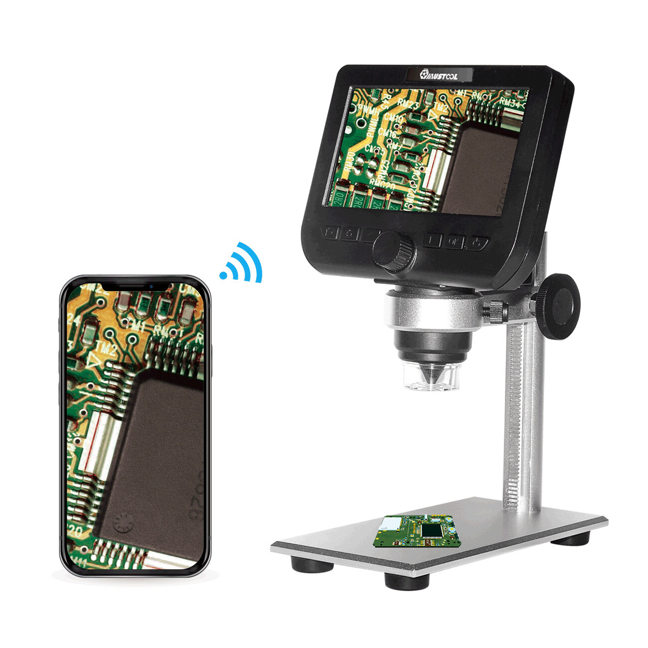 MUSTOOL G610 WIFI 2MP 4.3inch LCD Microscope Support IOS Android System Built－in Rechargeable Battery ＆ 8 Adjustable Leds with Metal Stand
