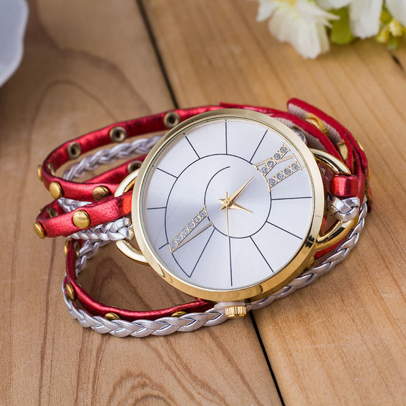 Simple Dial lederen band kristal Algarismos Romanos Quartz horloge vrouwen armband Watch