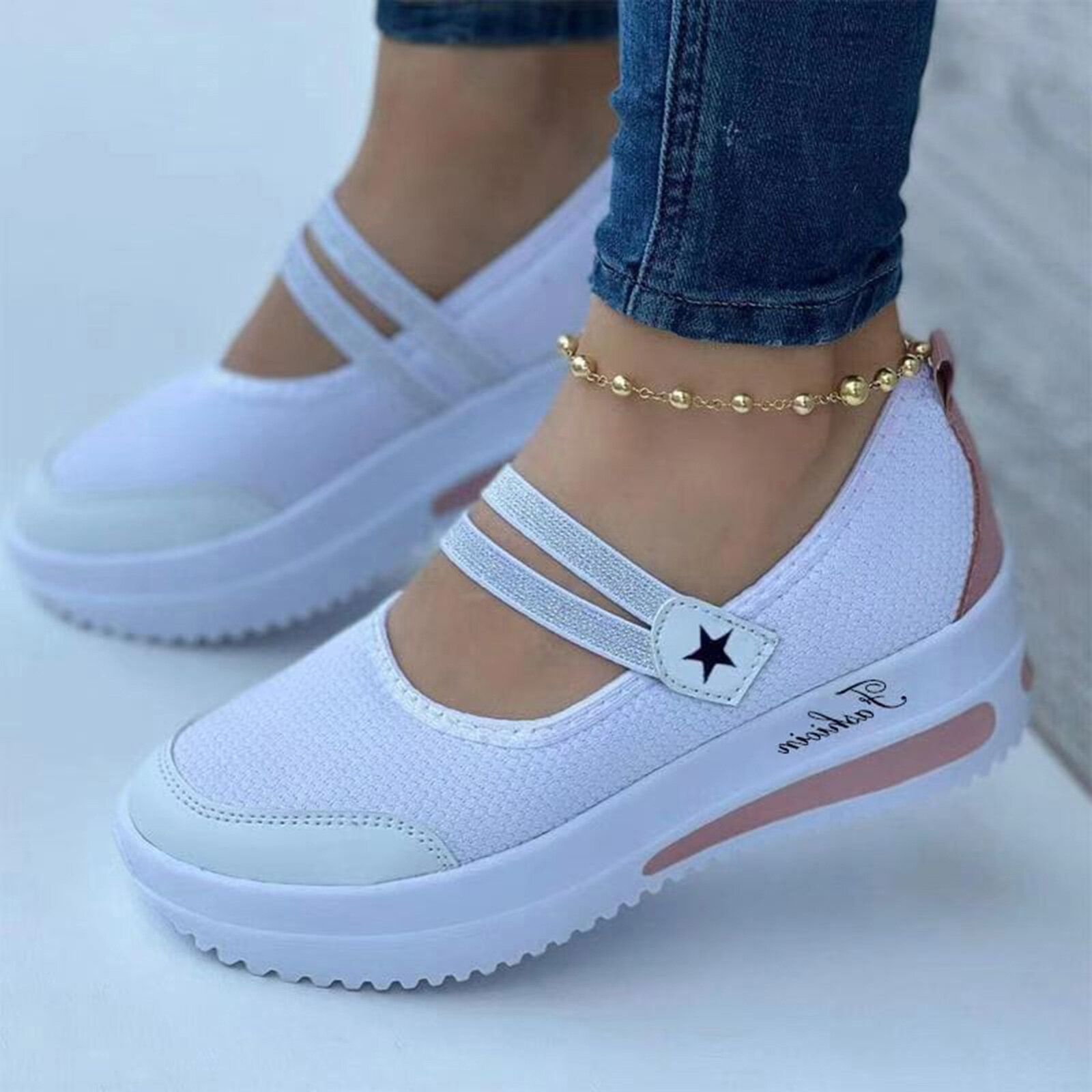 Women's Solid Color Elastic Band Comfy Casual Large Size Stars Canvas Walking Shoes