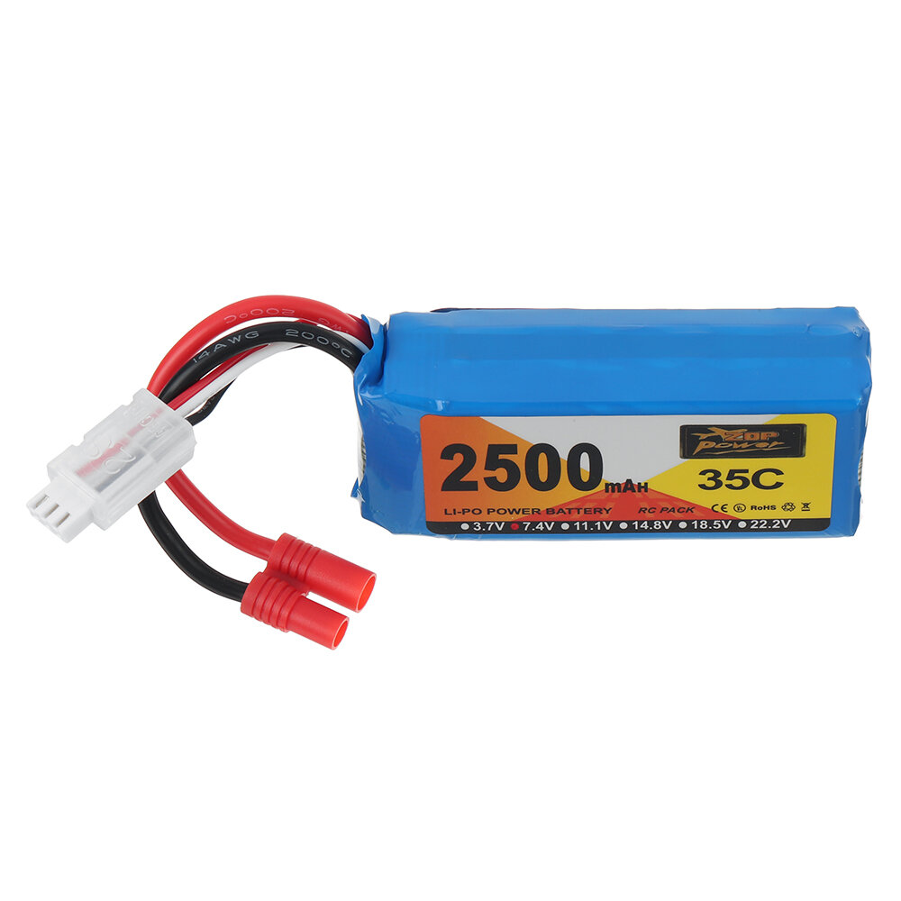 ZOP Power 7.4V 2500mAh 35C 2S LiPo-batterij 3.5 Banana Plug voor RC-auto