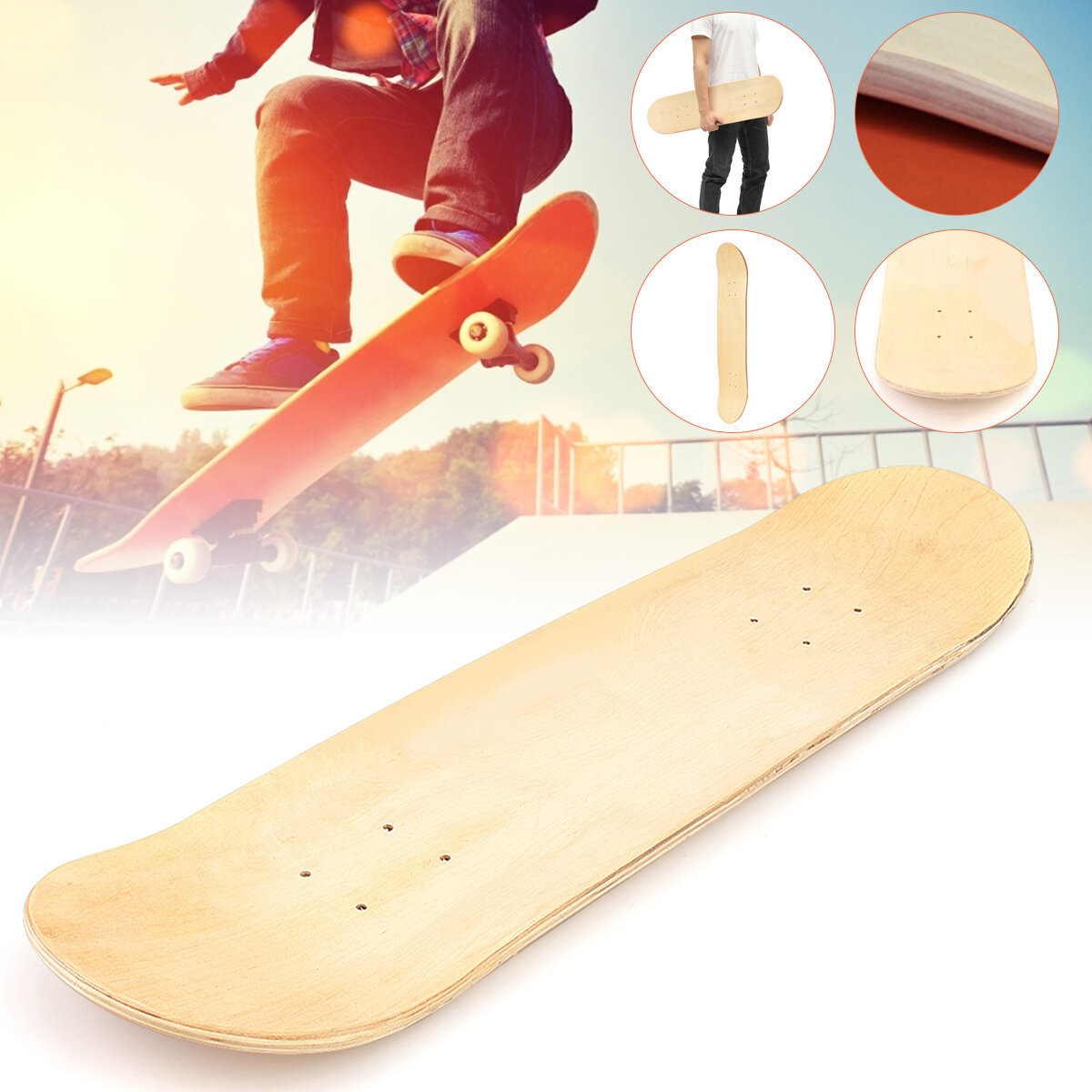 Leeg dubbel gewelfd holle concave deck natuurlijk hout skateboard DIY skateboard