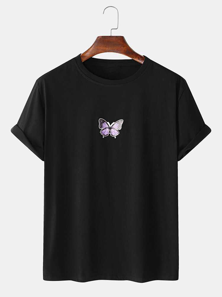 100% katoenen losse T-shirts met korte mouwen en vlinderprint