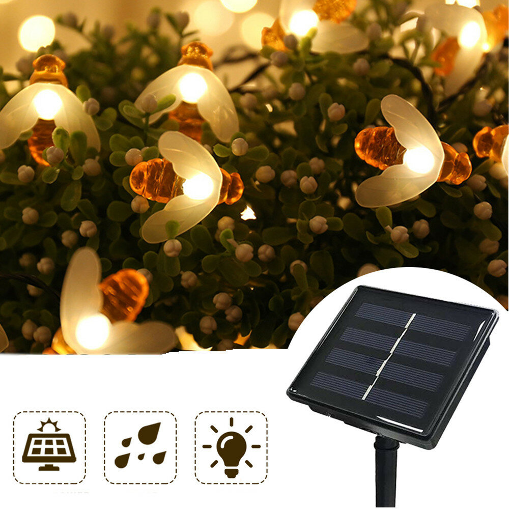 4.85m 6.35m 7.85m Zonne-energie LED String Light Waterdicht Bee Outdoor Garden Lamp voor Gift Decor 