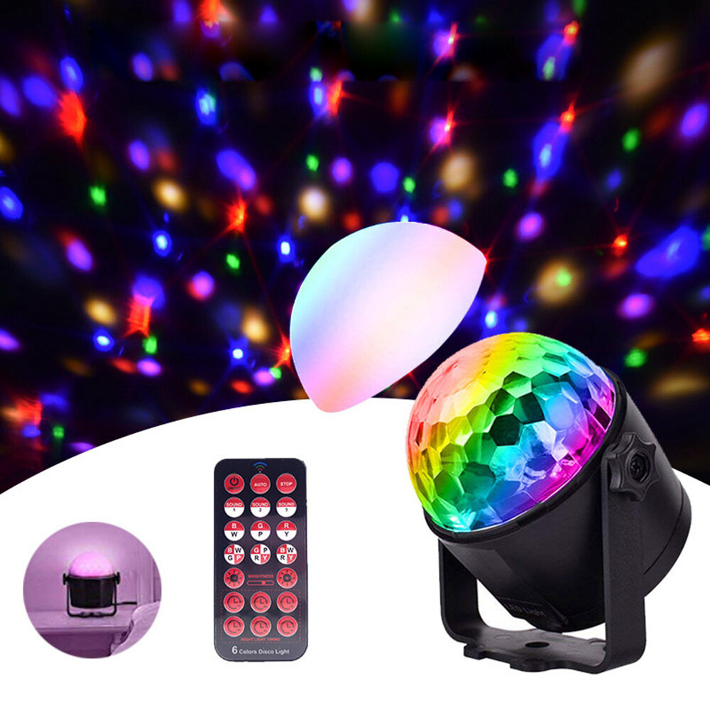 Upgrade Mini 6 kleuren Crystal Ball LED Stage Light Voice Afstandsbediening Lamp voor Bar KTV Party 