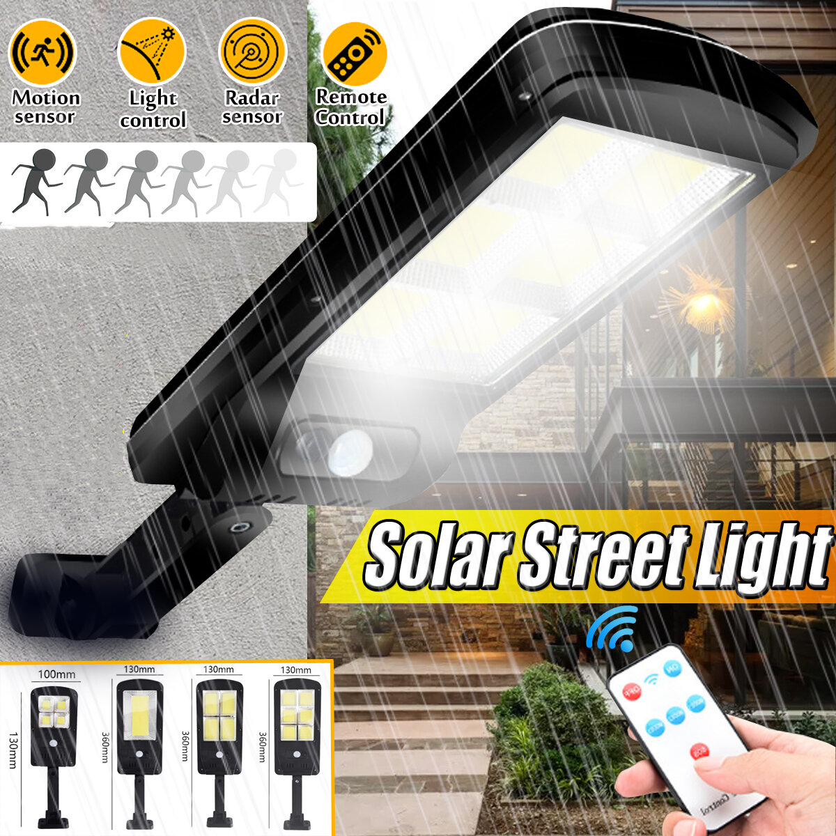 Solar Powered LED COB Street Light PIR Motion Sensor Outdoor Garden Wall...