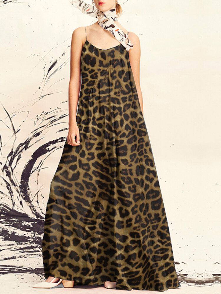 

Bohemian Style Sleeveless Irregular Hem Leopard Loose Dress For Women