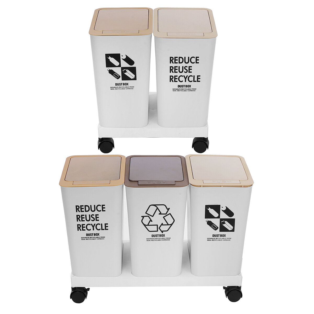 

Triple Recycling Bin Large Capacity All Plastic Light-Weight with Label For Home Kitchen Living Room