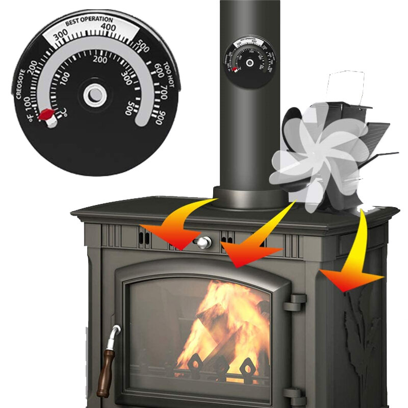 Thermomètre magnétique de tuyau de poêle de cheminée 0-500 ℃ / 100-900 ℉ bûche de bois brûleur de cheminée jauge de tuyau de poêle noir