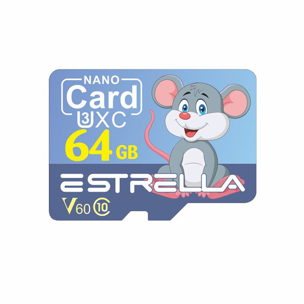 Estrella TF-geheugenkaart C10 V60 U3 32G 64G 128G Smart Card met SD-kaartadapter Cartoon-stijl