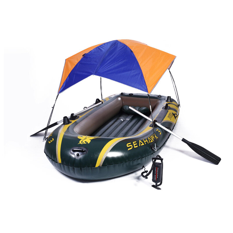 Aufblasbares Boot für 2/3/4 Personen mit Sonnenschutz für Angeln, Sonnenschutzabdeckung, faltbarem Zelt, Regenschutz, Bootszubehör