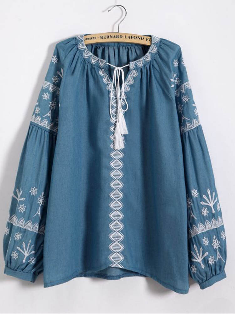Women folk style loose embroidered long sleeve blouse Sale - Banggood.com