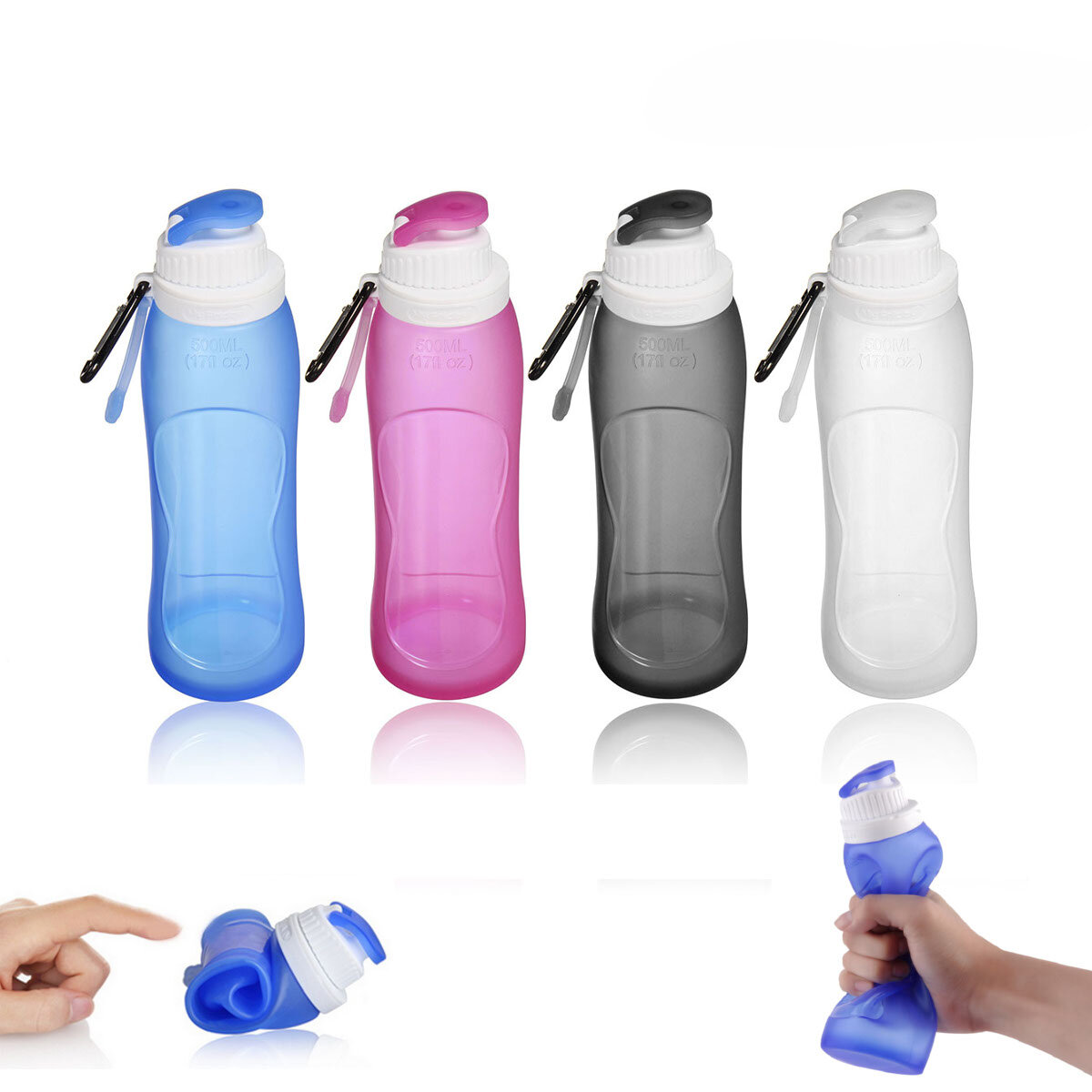 

500ML Foldable Water Bottle Silicone BPA Free Kettle Drinking Bottle Outdoor Travel Running Hiking Cycling