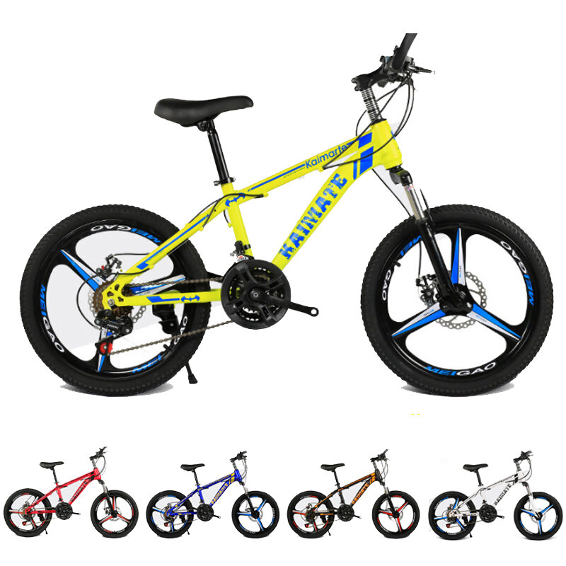 KAIMATE 20 Inch 21 Speed Mountain Bike 3-Blades Wheels Front and Rear Disc Brakes Bicycle Children Riding MTB Bicycle