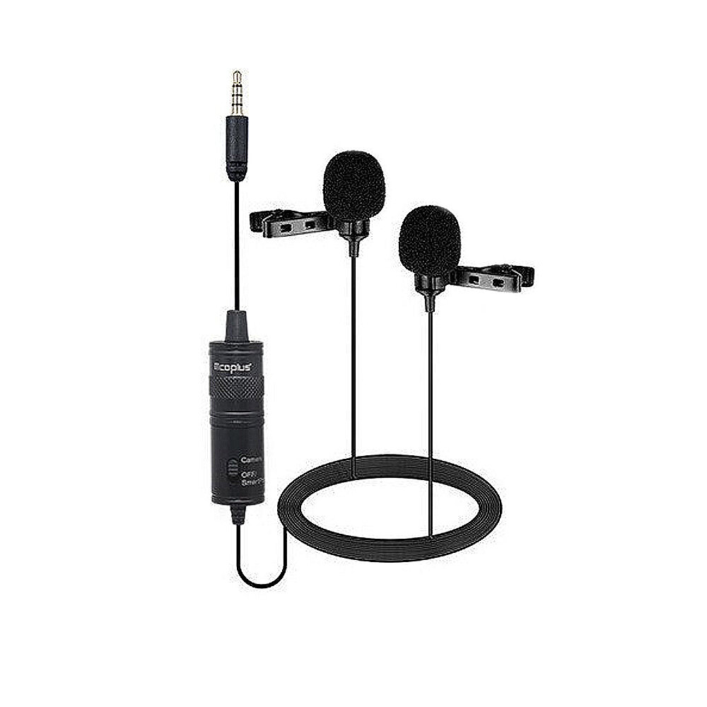 

MCO-LVD2M Wired Lavalier Microphone Portable 1 to 2 Omnidirectional HiFi Noise Cancelling Mic System 3.5mm Battery Power