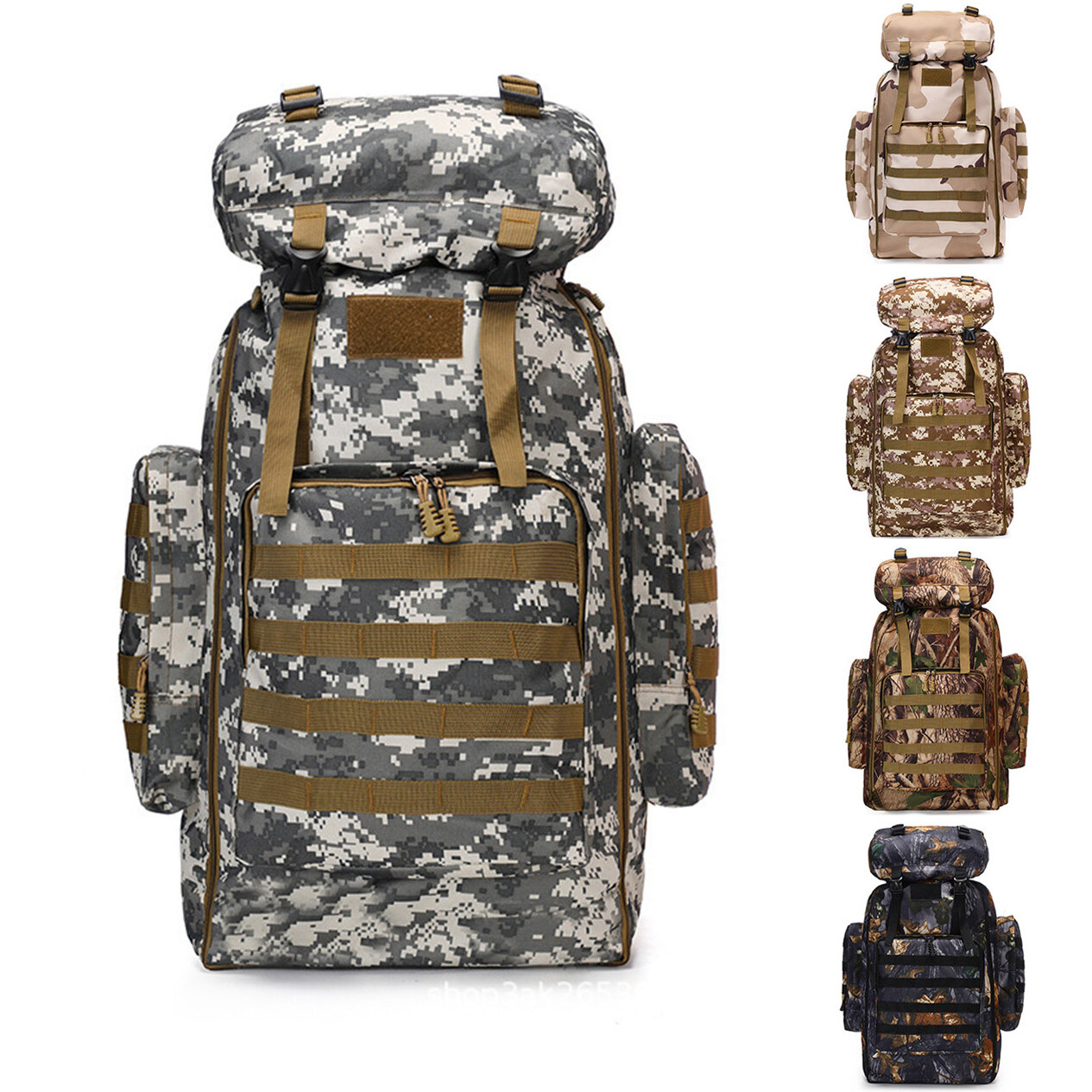 80L Waterproof Molle Camo Tactical Backpack Military Army Camping Backpack Travel Rucksack Outdoor Hiking Climbing Bag
